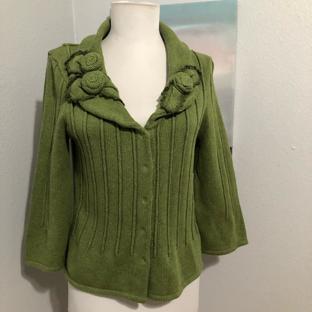 CAbi Rosette Green Knit Women's Sweater